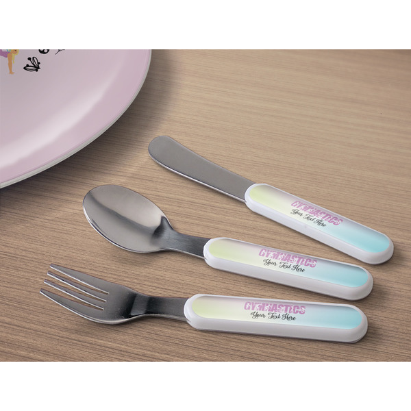 Gymnastics with Name/Text Kids Flatware w/ Plate