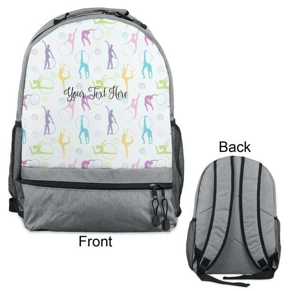 Gymnastics with Name/Text Large Backpack - Gray - Front & Back View