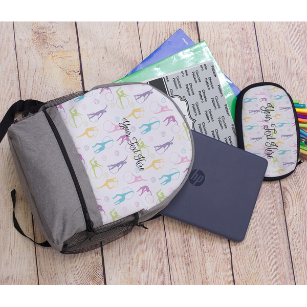 Gymnastics with Name/Text Large Backpack - Gray - With Stuff