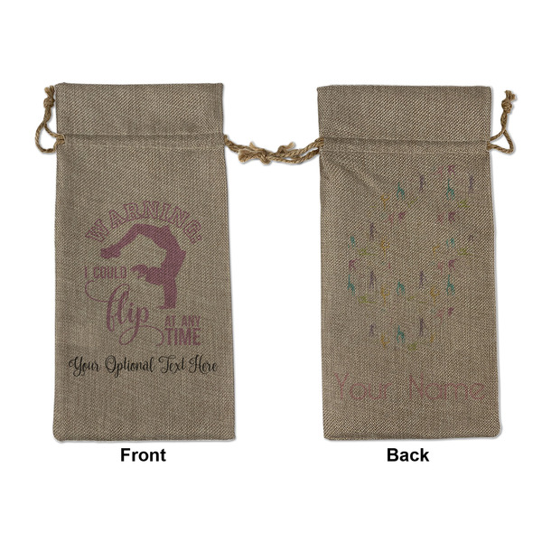 Custom Gymnastics with Name/Text Large Burlap Gift Bag - Front & Back