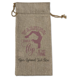 Gymnastics with Name/Text Large Burlap Gift Bag - Front