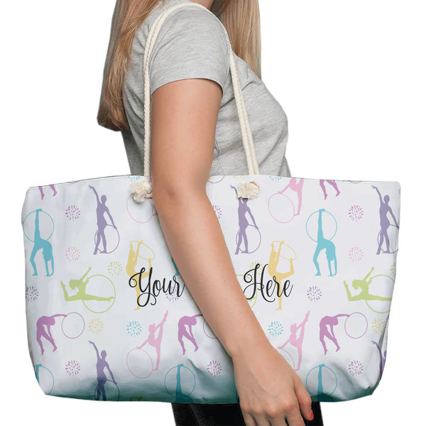 Gymnastics with Name/Text Large Rope Tote Bag - In Context View