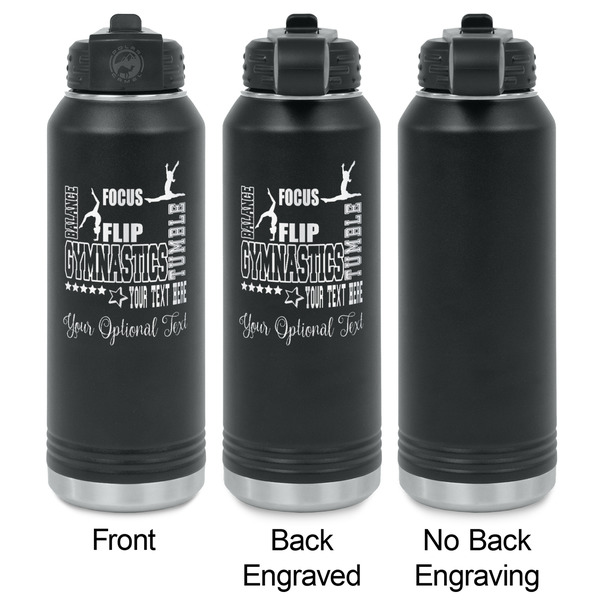 Gymnastics with Name/Text Laser Engraved Water Bottles - 2 Styles - Front & Back View
