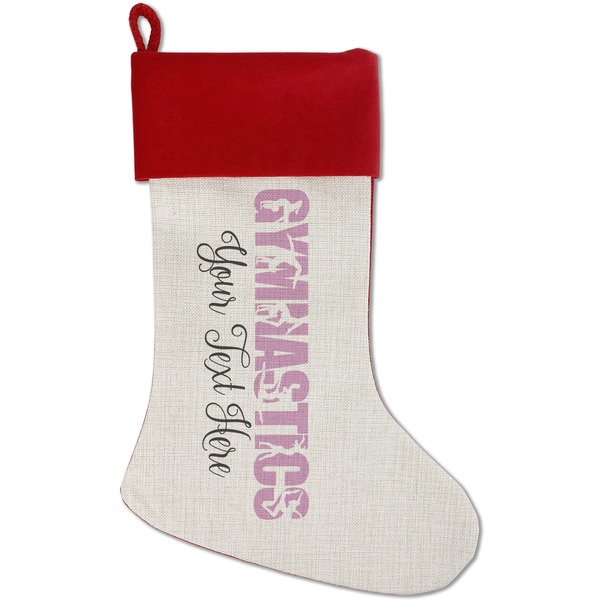 Custom Gymnastics with Name/Text Red Linen Stocking