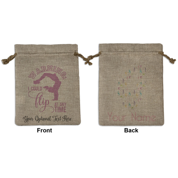Custom Gymnastics with Name/Text Medium Burlap Gift Bag - Front & Back