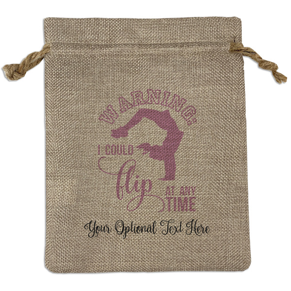 Custom Gymnastics with Name/Text Medium Burlap Gift Bag - Front
