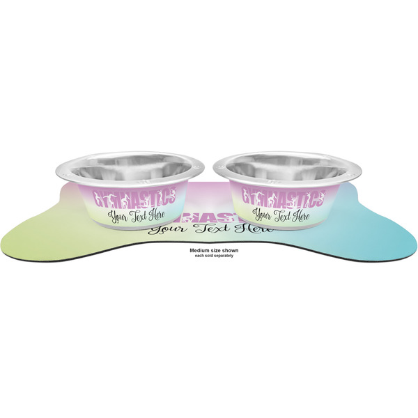 Gymnastics with Name/Text Metal Pet Bowls - On Dog Bone Shaped Mat