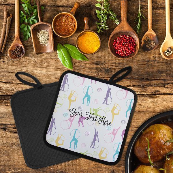 Gymnastics with Name/Text Neoprene Pot Holder - Set of 2  LIFESTYLE (Flatlay)