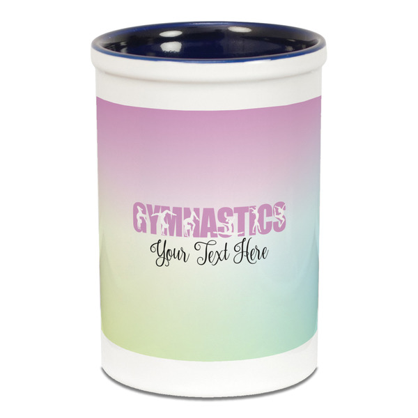 Custom Gymnastics with Name/Text Ceramic Pencil Holders - Blue