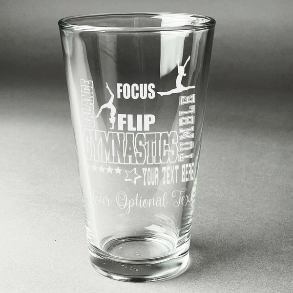 Custom Gymnastics with Name/Text Pint Glass - Engraved (Single)