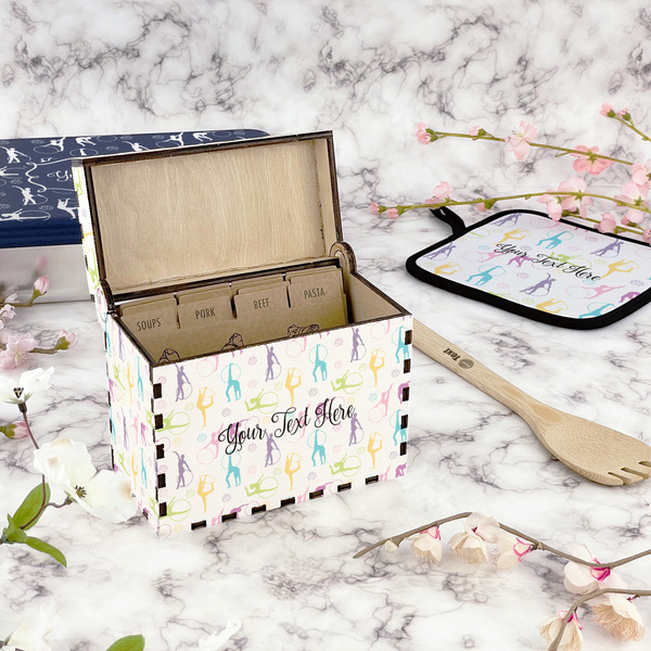 Gymnastics with Name/Text Recipe Box - Full Color - In Context