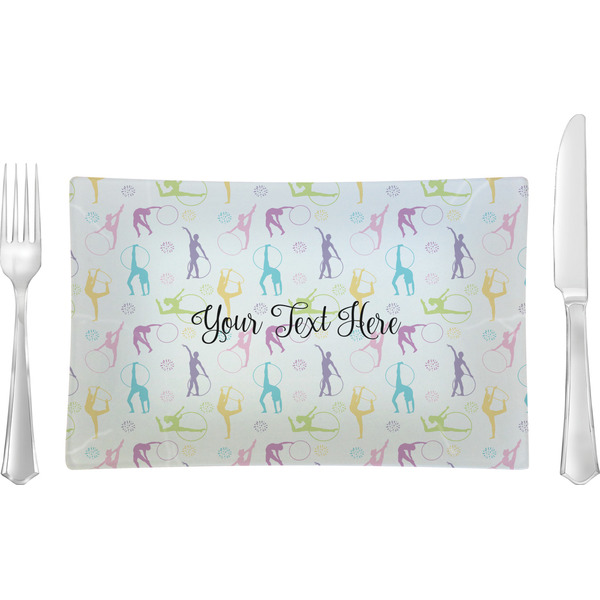 Custom Gymnastics with Name/Text Rectangular Glass Lunch / Dinner Plate - Single or Set (Personalized)