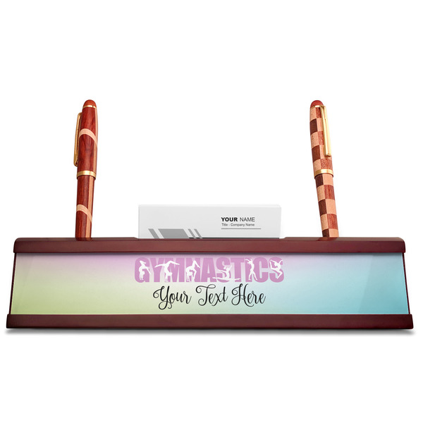 Gymnastics with Name/Text Red Mahogany Nameplates with Business Card Holder - Straight