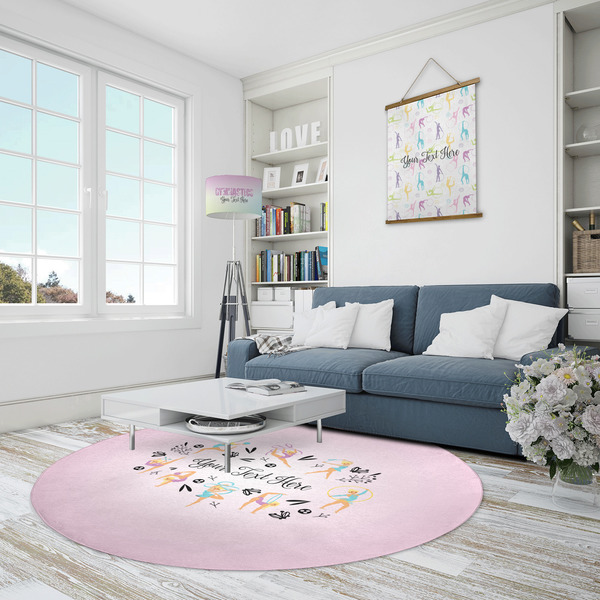 Gymnastics with Name/Text Round Area Rug - IN CONTEXT