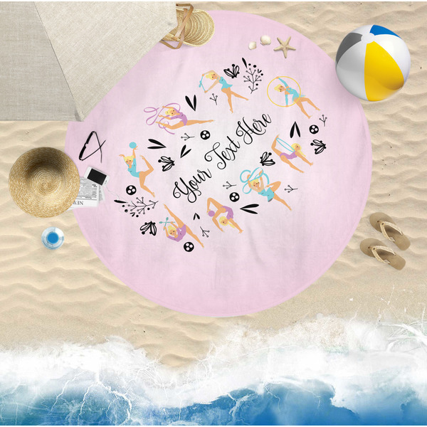 Gymnastics with Name/Text Round Beach Towel Lifestyle