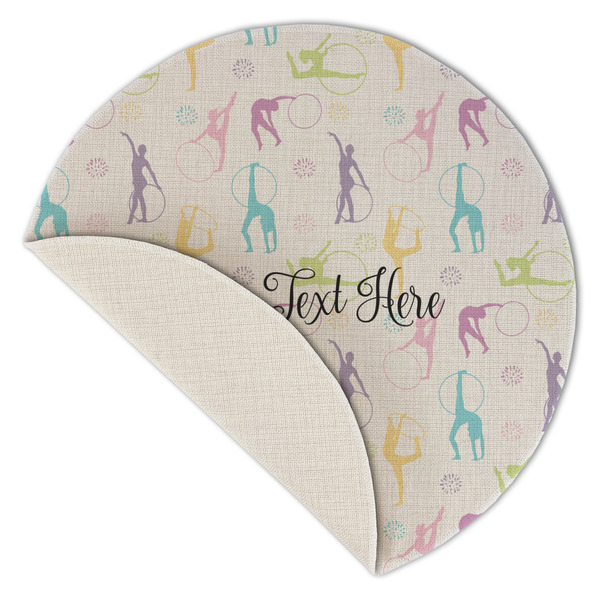 Gymnastics with Name/Text Round Linen Placemats - Front (folded corner single sided)