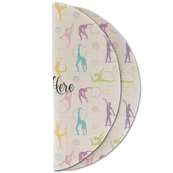 Gymnastics with Name/Text Round Linen Placemats - HALF FOLDED (double sided)