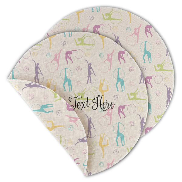 Custom Gymnastics with Name/Text Round Linen Placemat - Double Sided