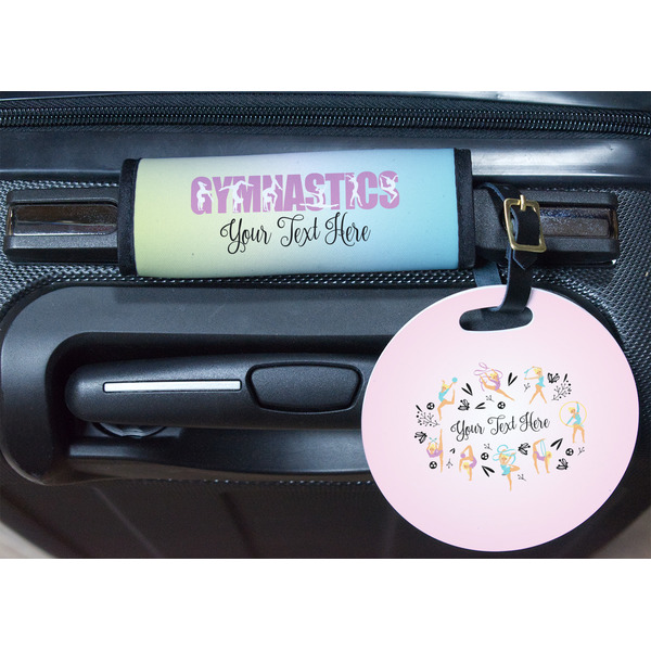Gymnastics with Name/Text Round Luggage Tag & Handle Wrap - In Context