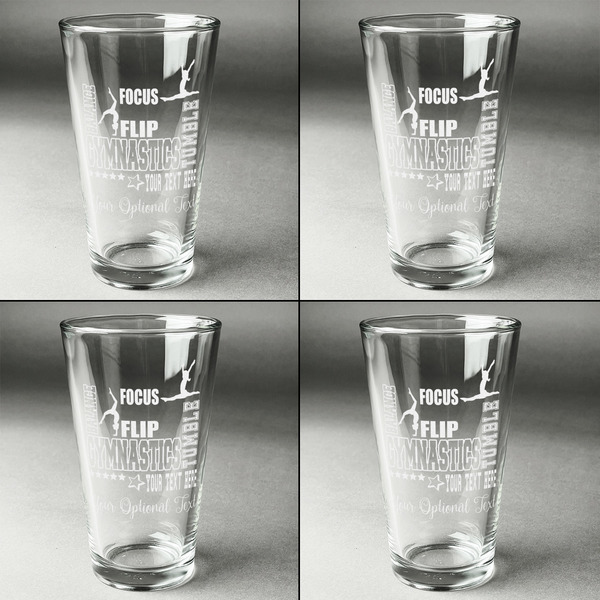Gymnastics with Name/Text Set of Four Engraved Beer Glasses - Individual View