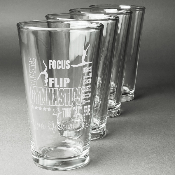 Custom Gymnastics with Name/Text Pint Glasses - Engraved (Set of 4)
