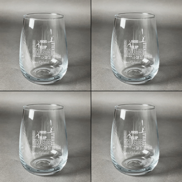 Gymnastics with Name/Text Set of Four Personalized Stemless Wineglasses (Approval)
