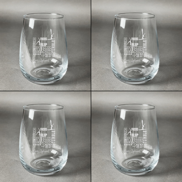 Gymnastics with Name/Text Set of Four Personalized Stemless Wineglasses (Approval)