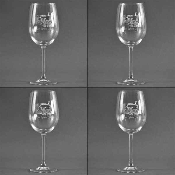 Gymnastics with Name/Text Set of Four Personalized Wineglasses (Approval)