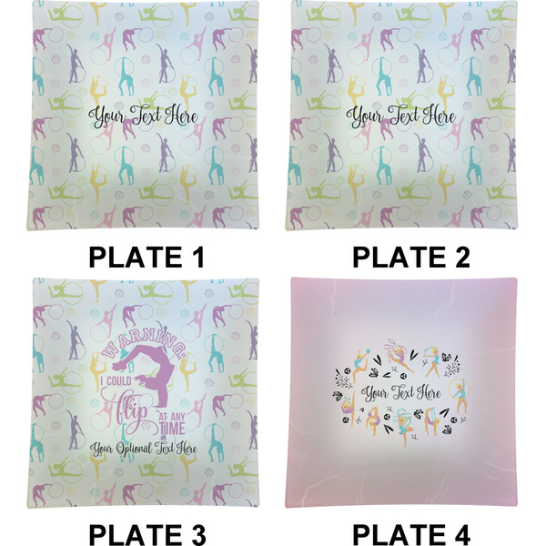 Gymnastics with Name/Text Set of Square Dinner Plates (Approval)