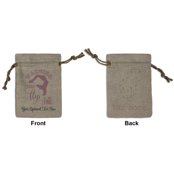 Custom Gymnastics with Name/Text Small Burlap Gift Bag - Front & Back