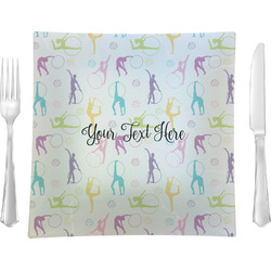Gymnastics with Name/Text 9.5" Glass Square Lunch / Dinner Plate- Single or Set of 4 (Personalized)