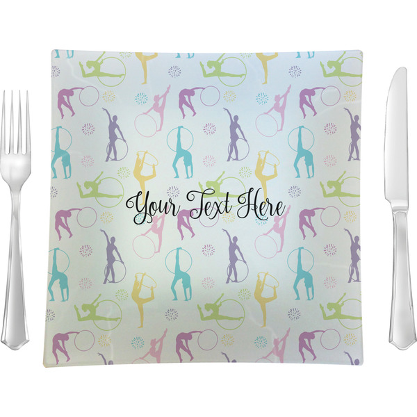 Custom Gymnastics with Name/Text 9.5" Glass Square Lunch / Dinner Plate- Single or Set of 4 (Personalized)