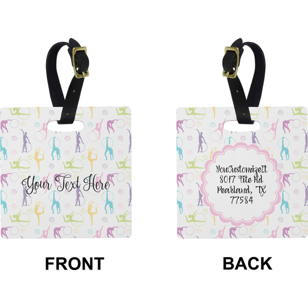 Gymnastics with Name/Text Square Luggage Tag (Front + Back)