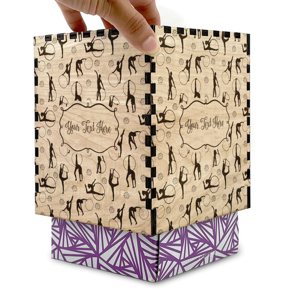 Gymnastics with Name/Text Square Tissue Box Covers - Wood - with box