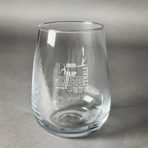 Custom Gymnastics with Name/Text Stemless Wine Glass - Engraved
