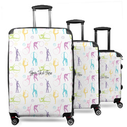 Gymnastics with Name/Text 3 Piece Luggage Set - 20" Carry On, 24" Medium Checked, 28" Large Checked