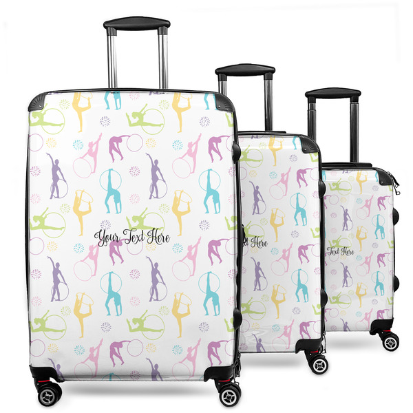 Custom Gymnastics with Name/Text 3 Piece Luggage Set - 20" Carry On, 24" Medium Checked, 28" Large Checked