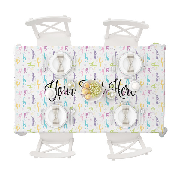Gymnastics with Name/Text Tablecloths (58"x102") - TOP VIEW (with plates)