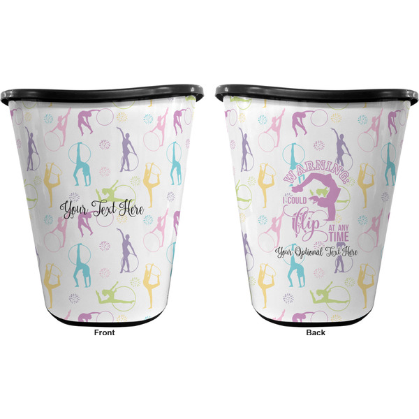 Gymnastics with Name/Text Trash Can Black - Front and Back - Apvl