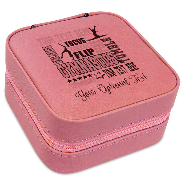 Custom Gymnastics with Name/Text Travel Jewelry Boxes - Pink Leather