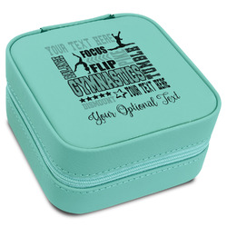 Gymnastics with Name/Text Travel Jewelry Box - Teal Leather