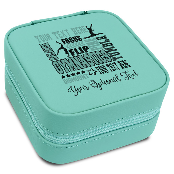 Custom Gymnastics with Name/Text Travel Jewelry Box - Teal Leather
