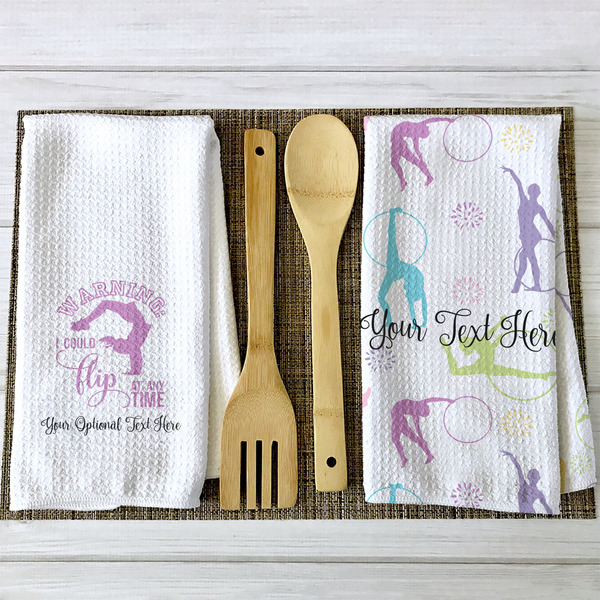 Gymnastics with Name/Text Waffle Weave Towels - 2 Print Styles