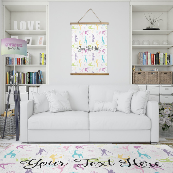 Gymnastics with Name/Text Wall Hanging Tapestry - Portrait - IN CONTEXT