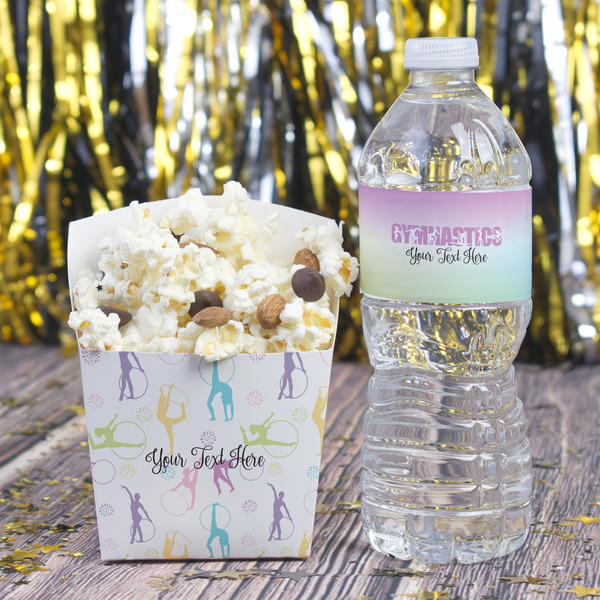 Gymnastics with Name/Text Water Bottle Label - w/ Favor Box