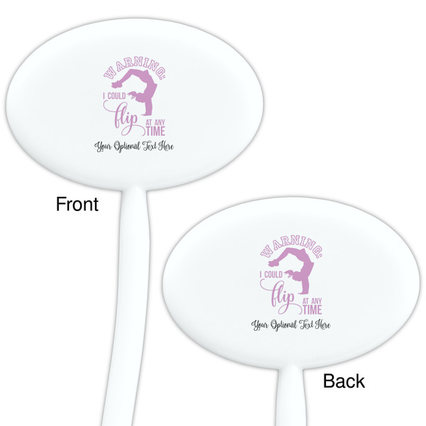 Gymnastics with Name/Text White Plastic 7" Stir Stick - Double Sided - Oval - Front & Back
