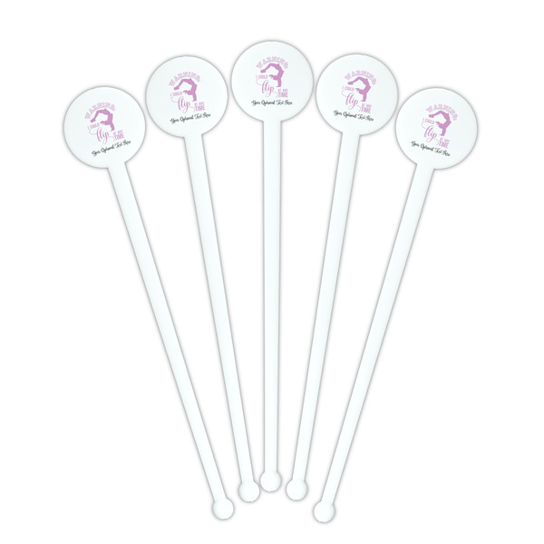 Gymnastics with Name/Text White Plastic 7" Stir Stick - Round - Fan View
