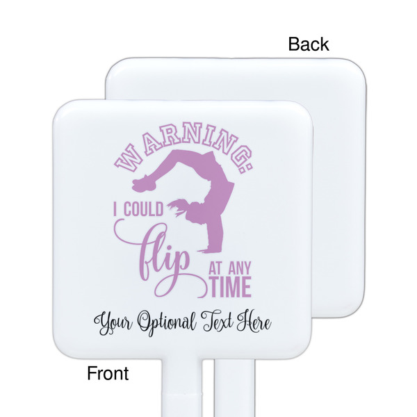 Gymnastics with Name/Text White Plastic Stir Stick - Single Sided - Square - Approval