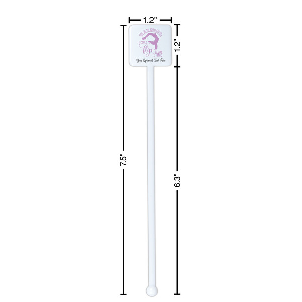 Gymnastics with Name/Text White Plastic Stir Stick - Square - Dimensions