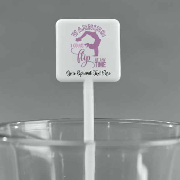 Gymnastics with Name/Text White Plastic Stir Stick - Square - Main